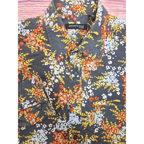 Kenneth Cole Mens Medium Floral Button-Up Shirt Cotton - Picture 4 of 6
